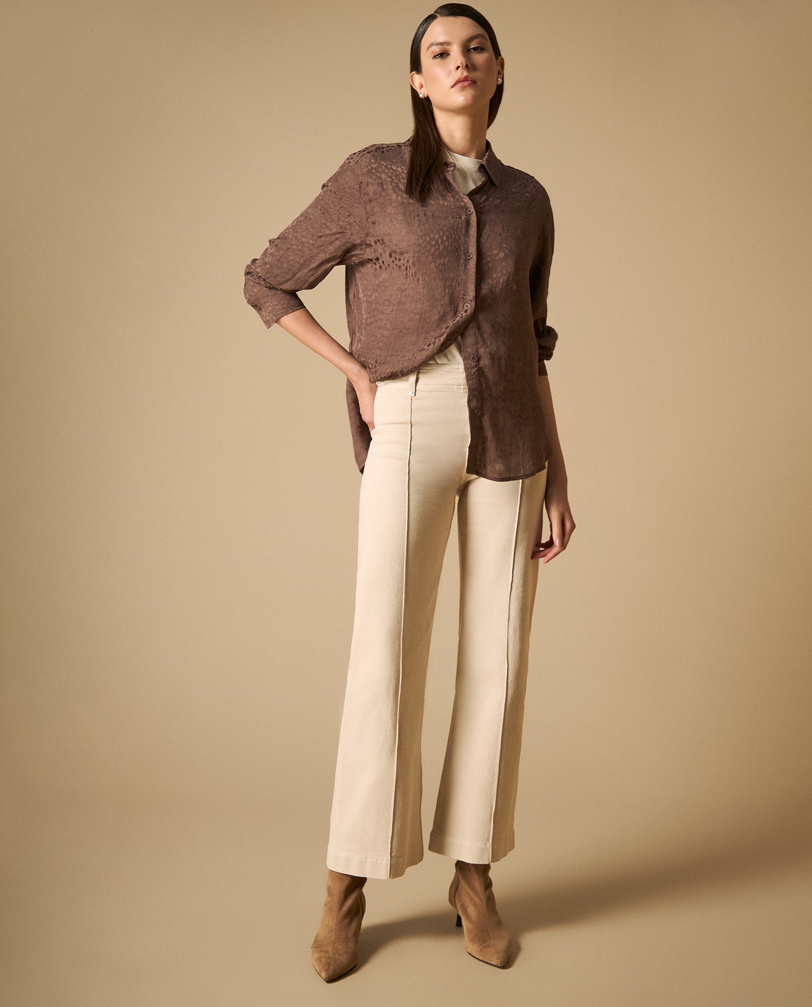 Camisa camisera manga larga con acabado hecho a mano - Marron 34_411H015_MAR181307_5