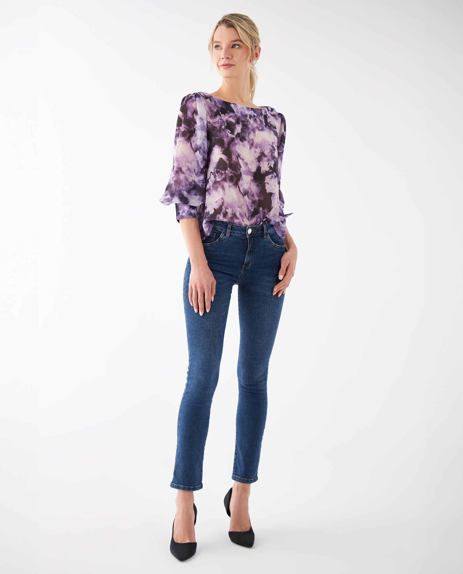 Camisa con estampado abstracto para mujer - Morado 34_412F003_MOR173725_5