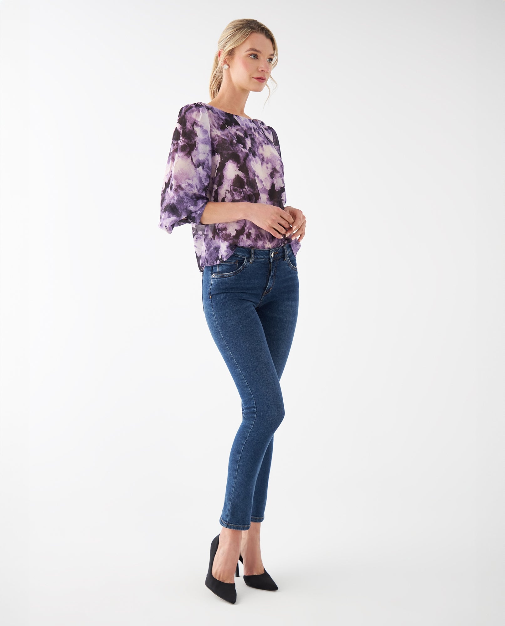 Camisa con estampado abstracto para mujer - Morado 34_412F003_MOR173725_6