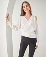Camisa en tela tipo satín para mujer - Crudo