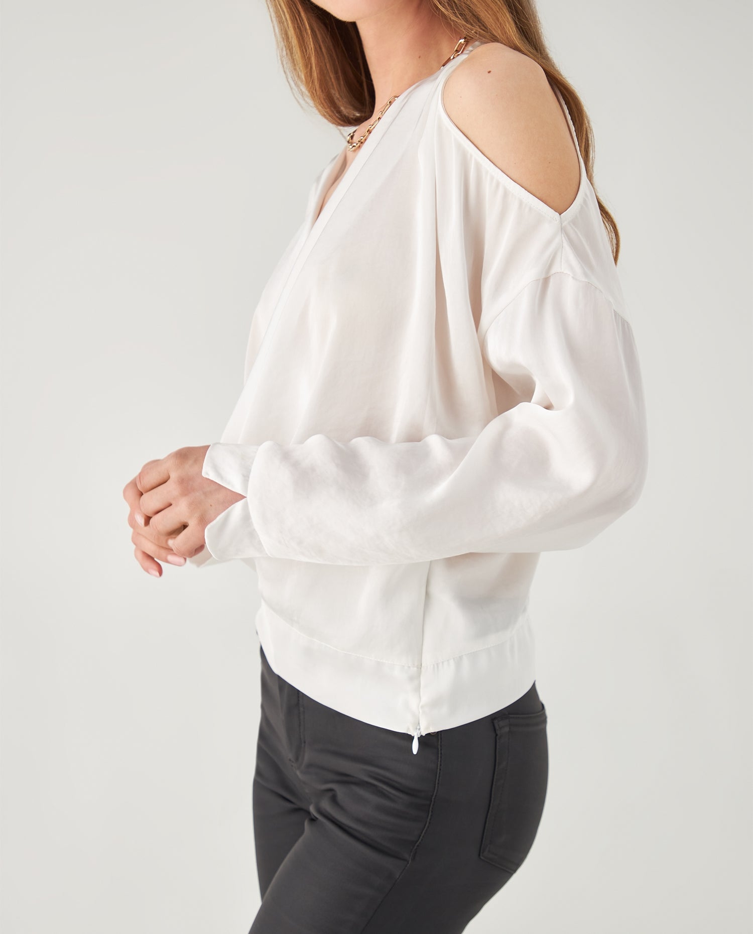 Camisa en tela tipo satín para mujer - Crudo
