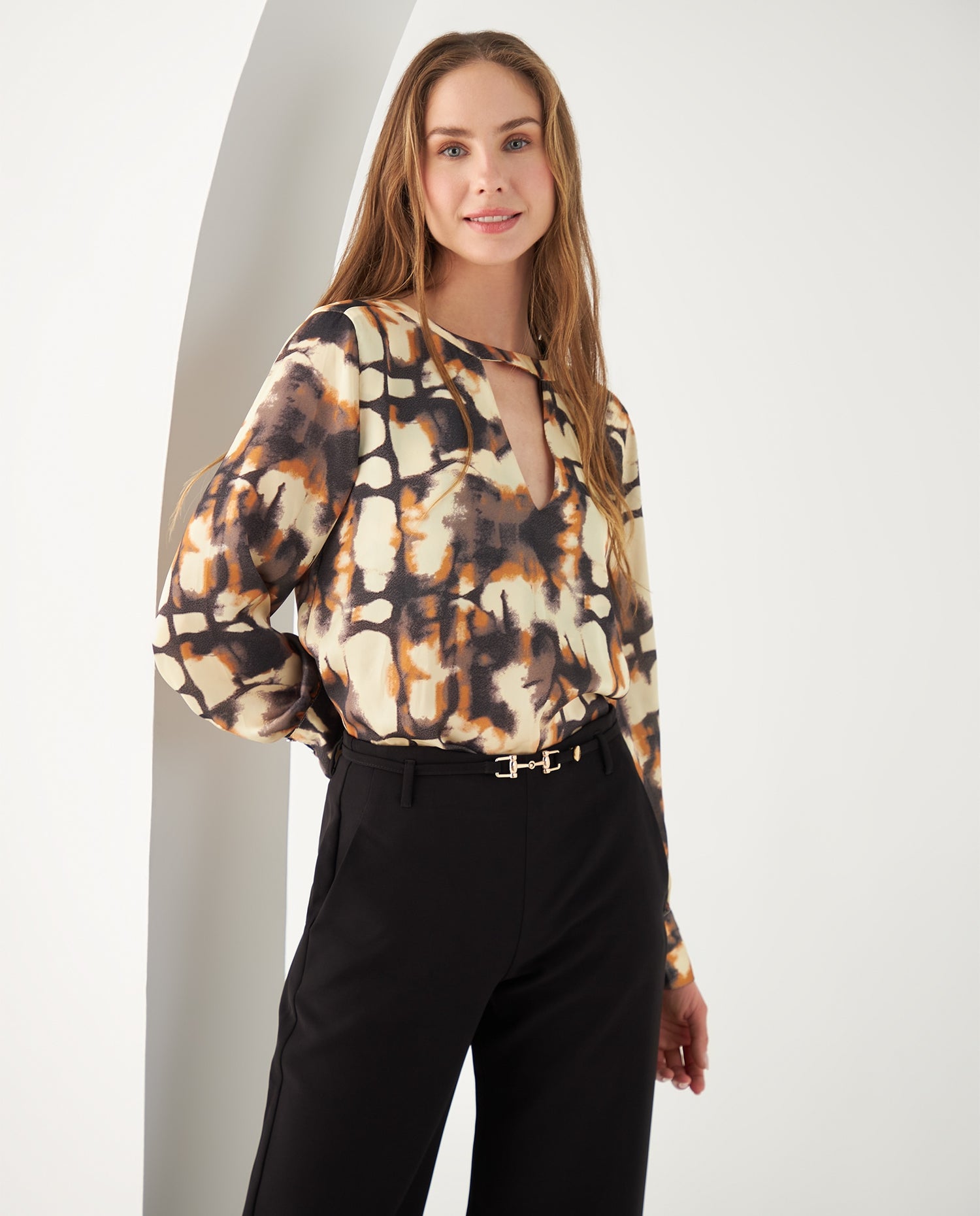 Camisa con manga larga amplia para mujer - Amarillo