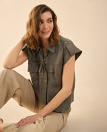 Camisa de manga sisa con pieza para mujer - Verde