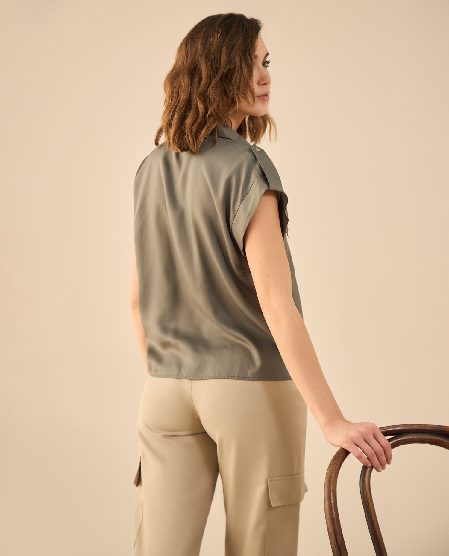 Camisa de manga sisa con pieza para mujer - Verde
