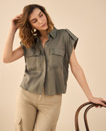 Camisa de manga sisa con pieza para mujer - Verde