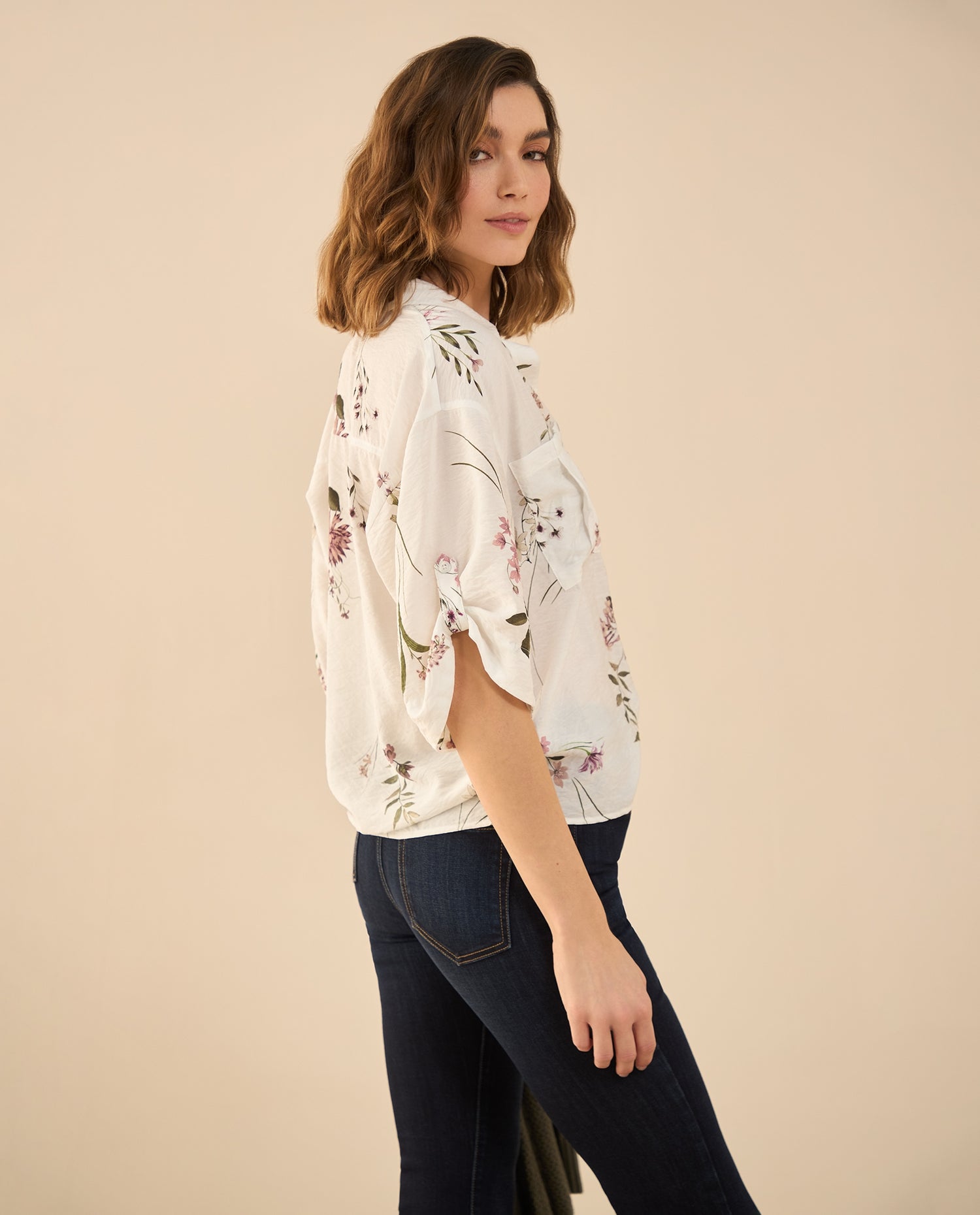 Camisa manga corta estampada para mujer - Blanco