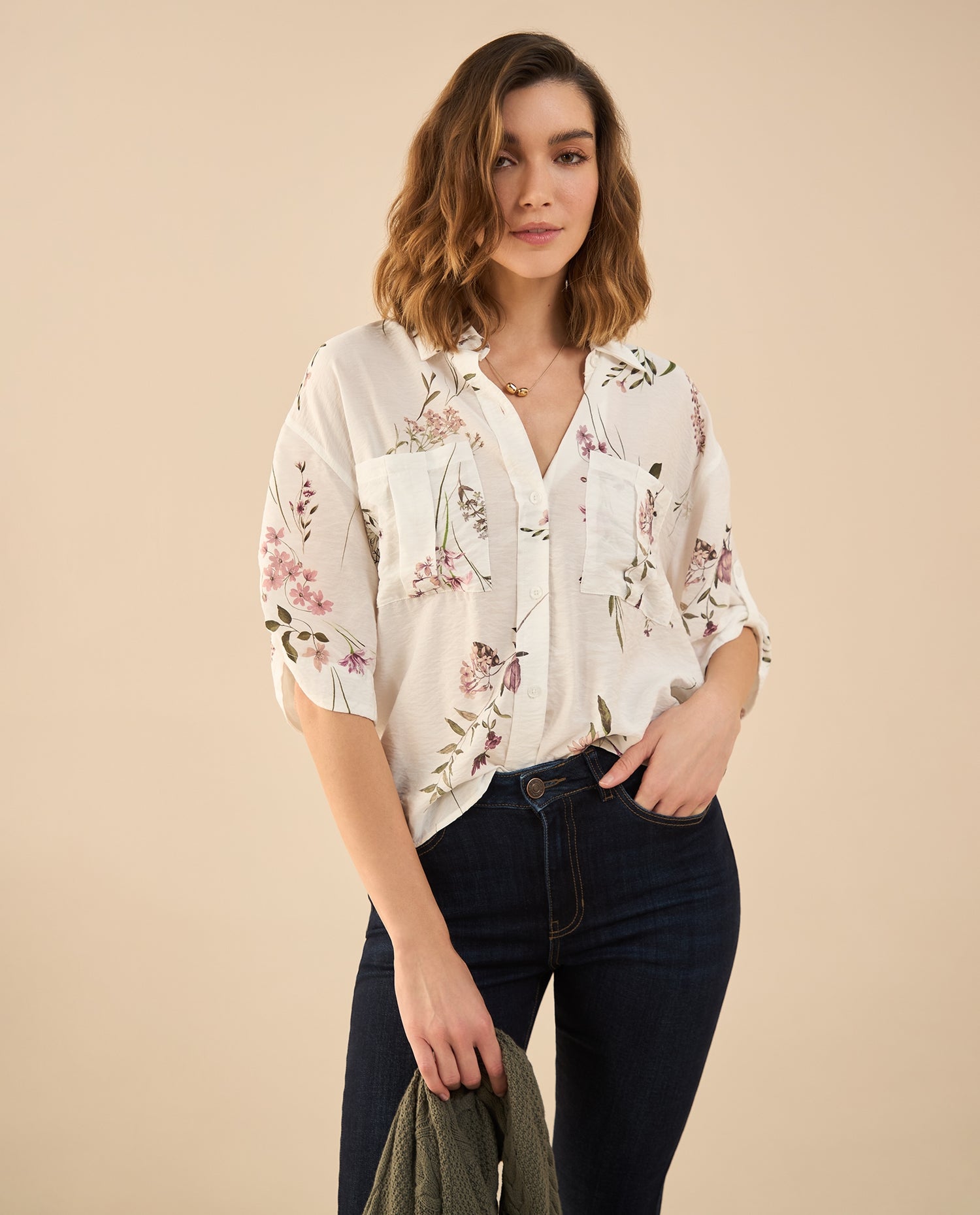 Camisa manga corta estampada para mujer - Blanco