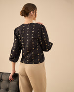 Camisa con recogido en hombros para mujer - Negro
