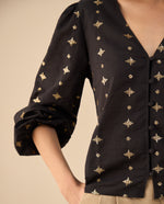 Camisa con recogido en hombros para mujer - Negro