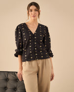 Camisa con recogido en hombros para mujer - Negro