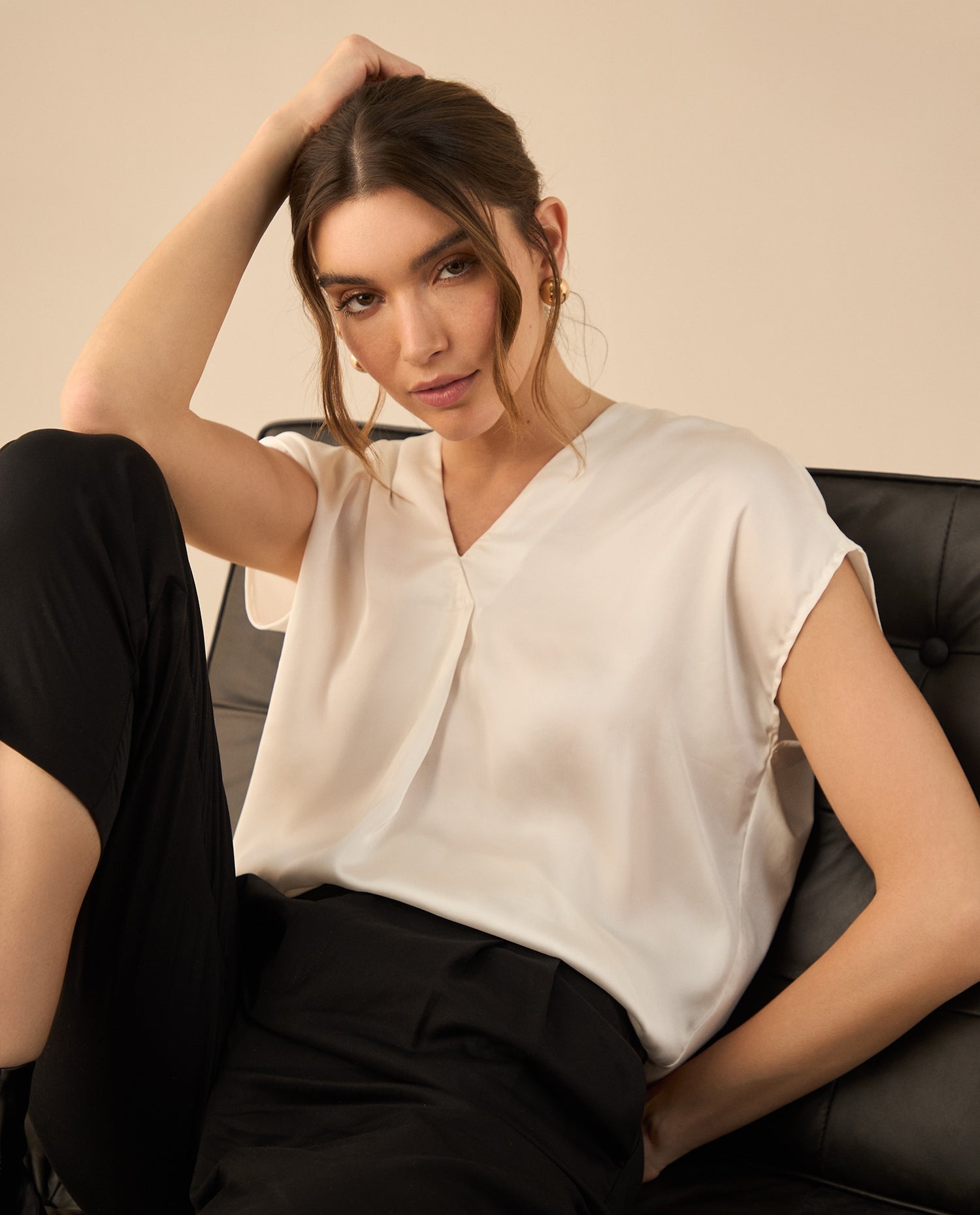 Camisa tipo satín para mujer - Crudo