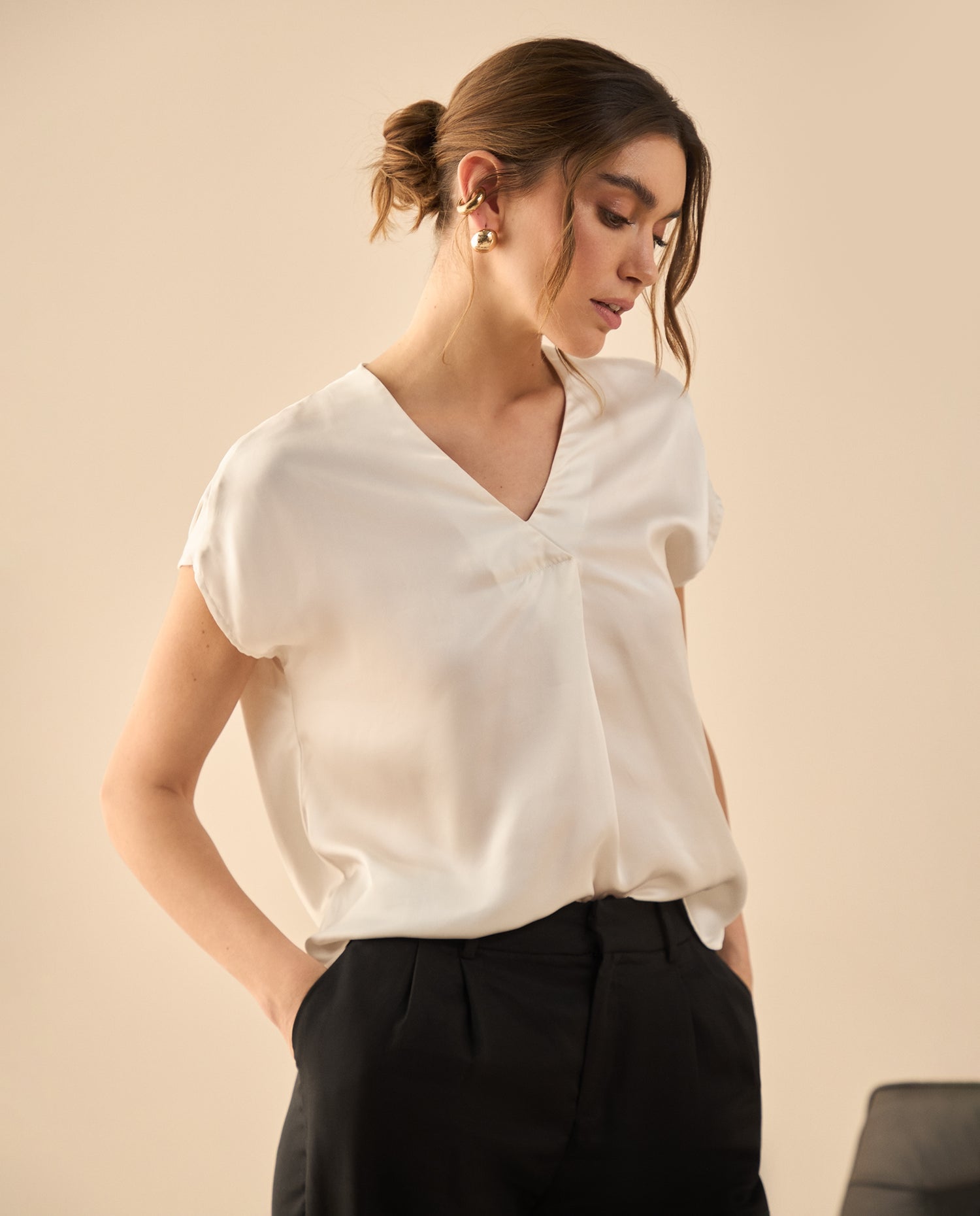 Camisa tipo satín para mujer - Crudo