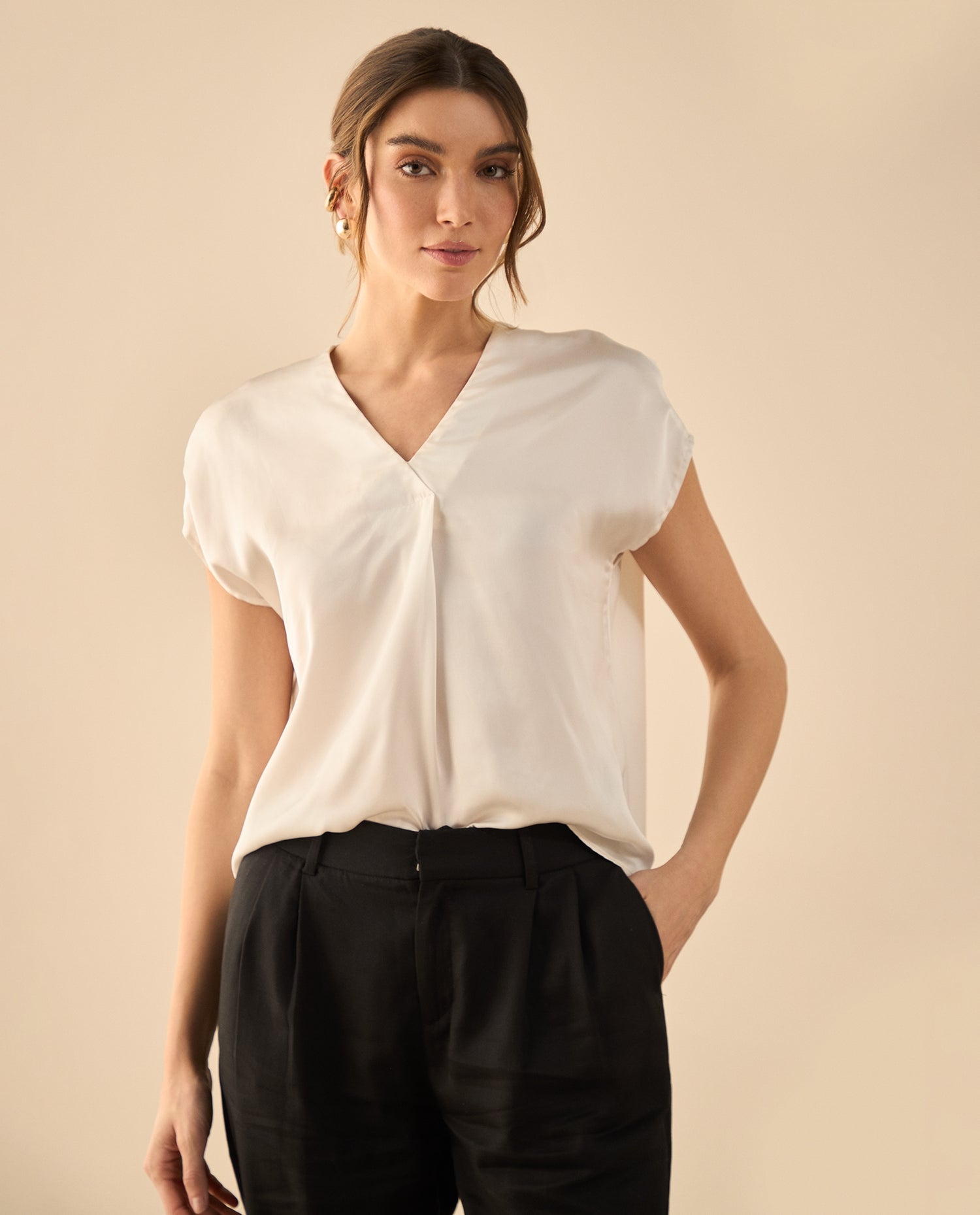Camisa tipo satín para mujer - Crudo