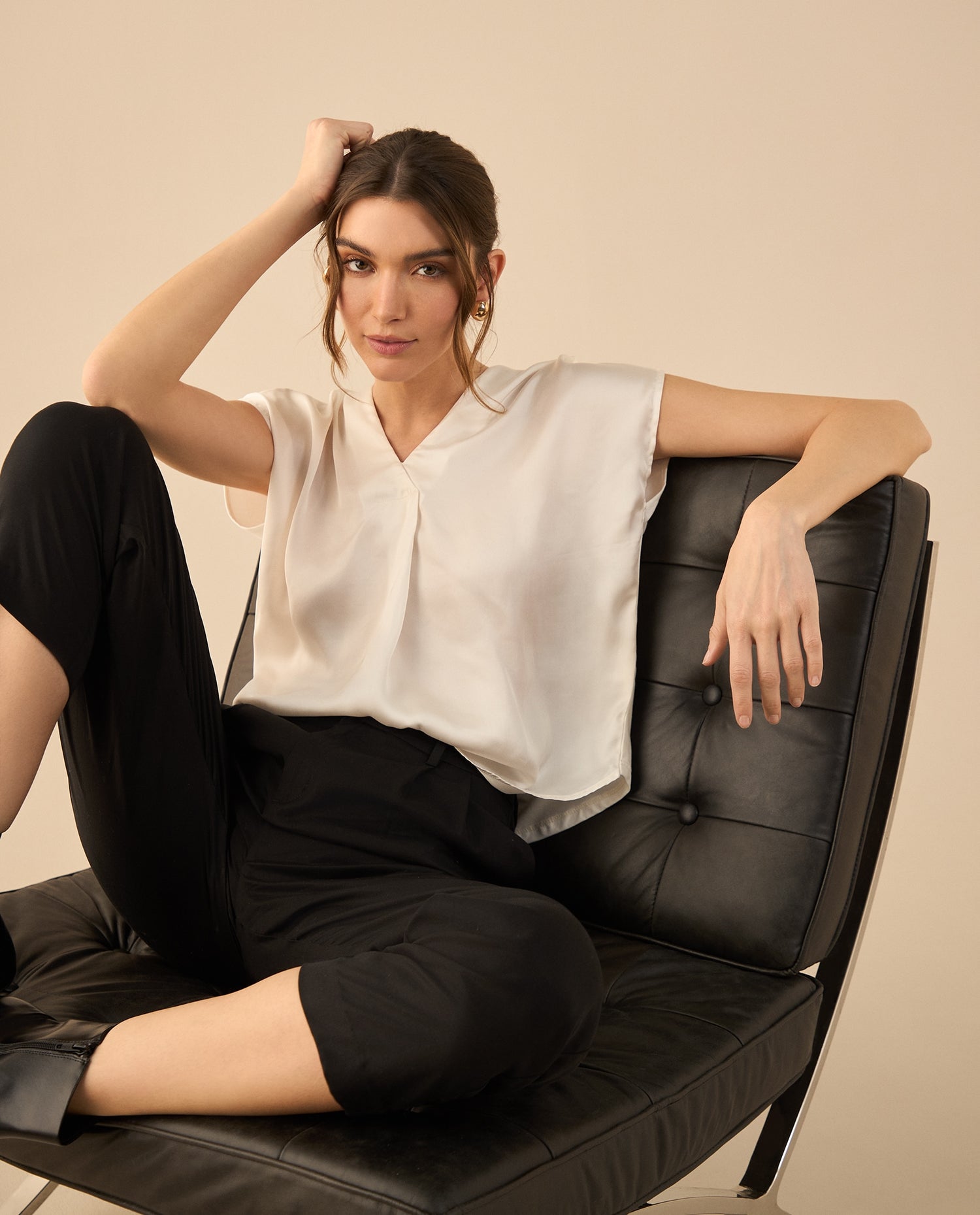 Camisa tipo satín para mujer - Crudo