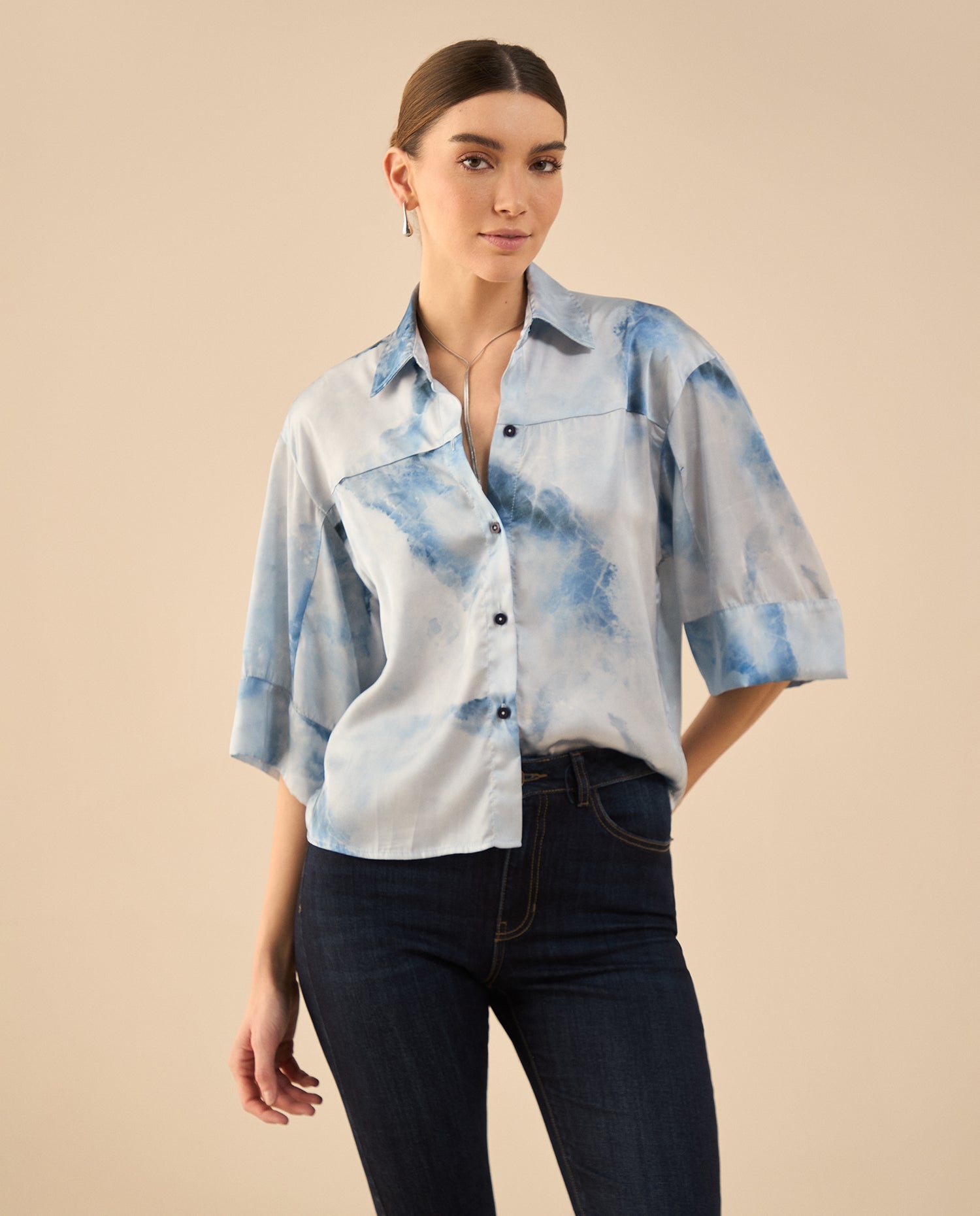Camisa tipo satín para mujer - Azul
