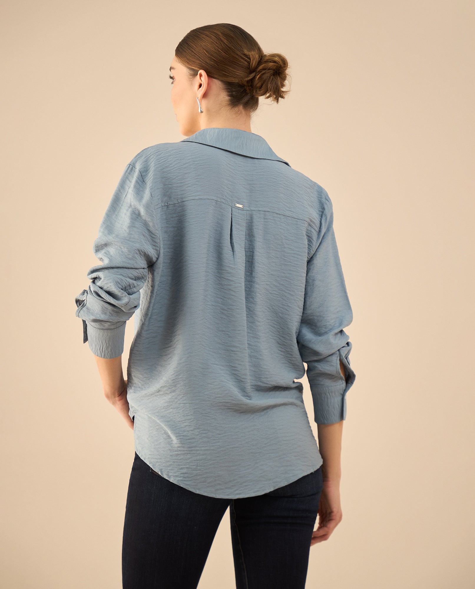 Camisa de ruedo curvo para mujer - Azul 34_412G011_AZU174111_4