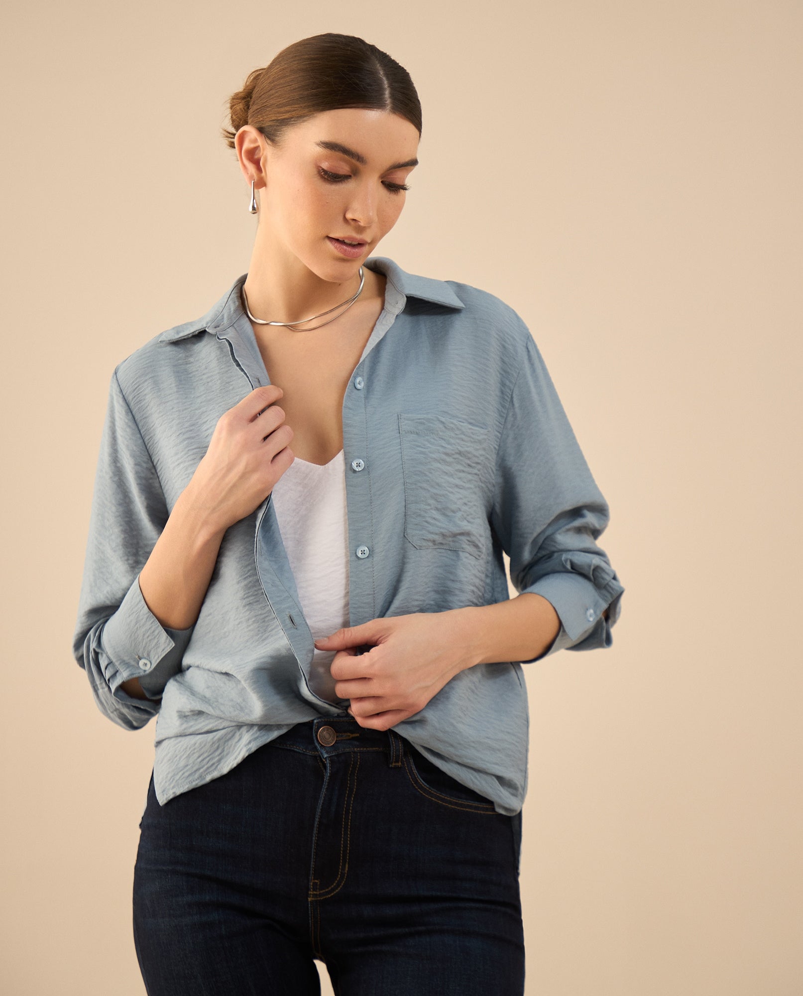 Camisa de ruedo curvo para mujer - Azul 34_412G011_AZU174111_6