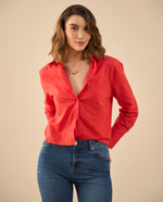 Camisa clásica manga larga para mujer - Rojo