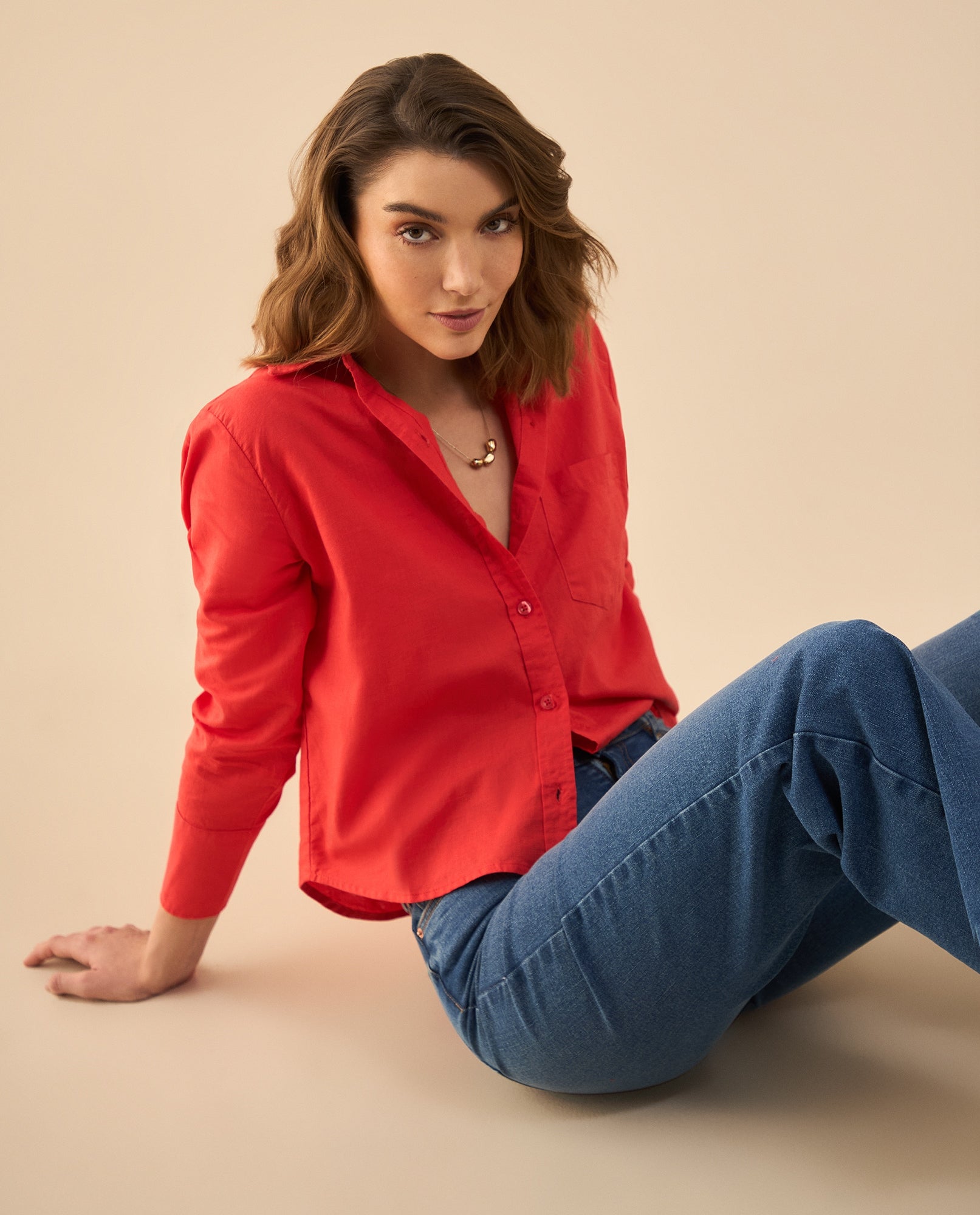 Camisa clásica manga larga para mujer - Rojo 34_412G016_ROJ181762_6