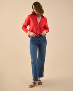 Camisa clásica manga larga para mujer - Rojo