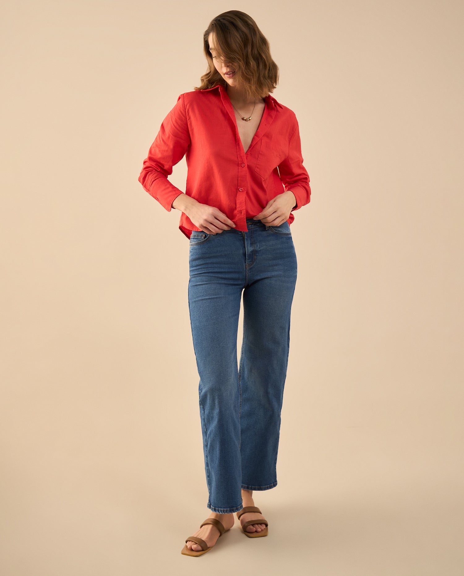 Camisa clásica manga larga para mujer - Rojo