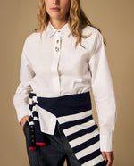 Camisa manga larga cuello camisero en algodón - Blanco