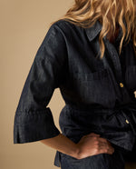 Camisa denim cuello camisero manga 3/4 - Azul