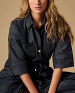 Camisa denim cuello camisero manga 3/4 - Azul