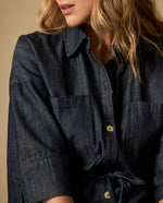 Camisa denim cuello camisero manga 3/4 - Azul