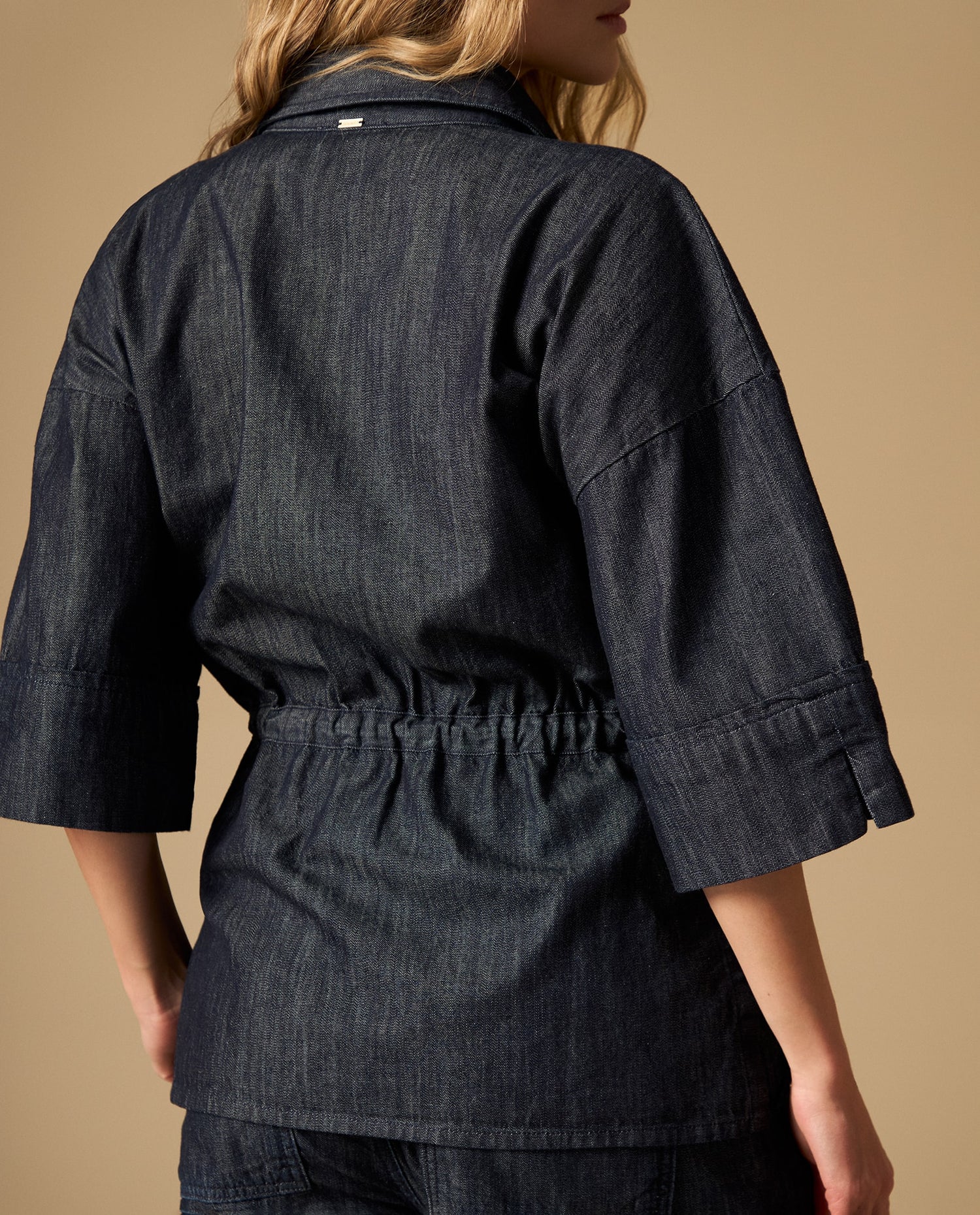 Camisa denim cuello camisero manga 3/4 - Azul