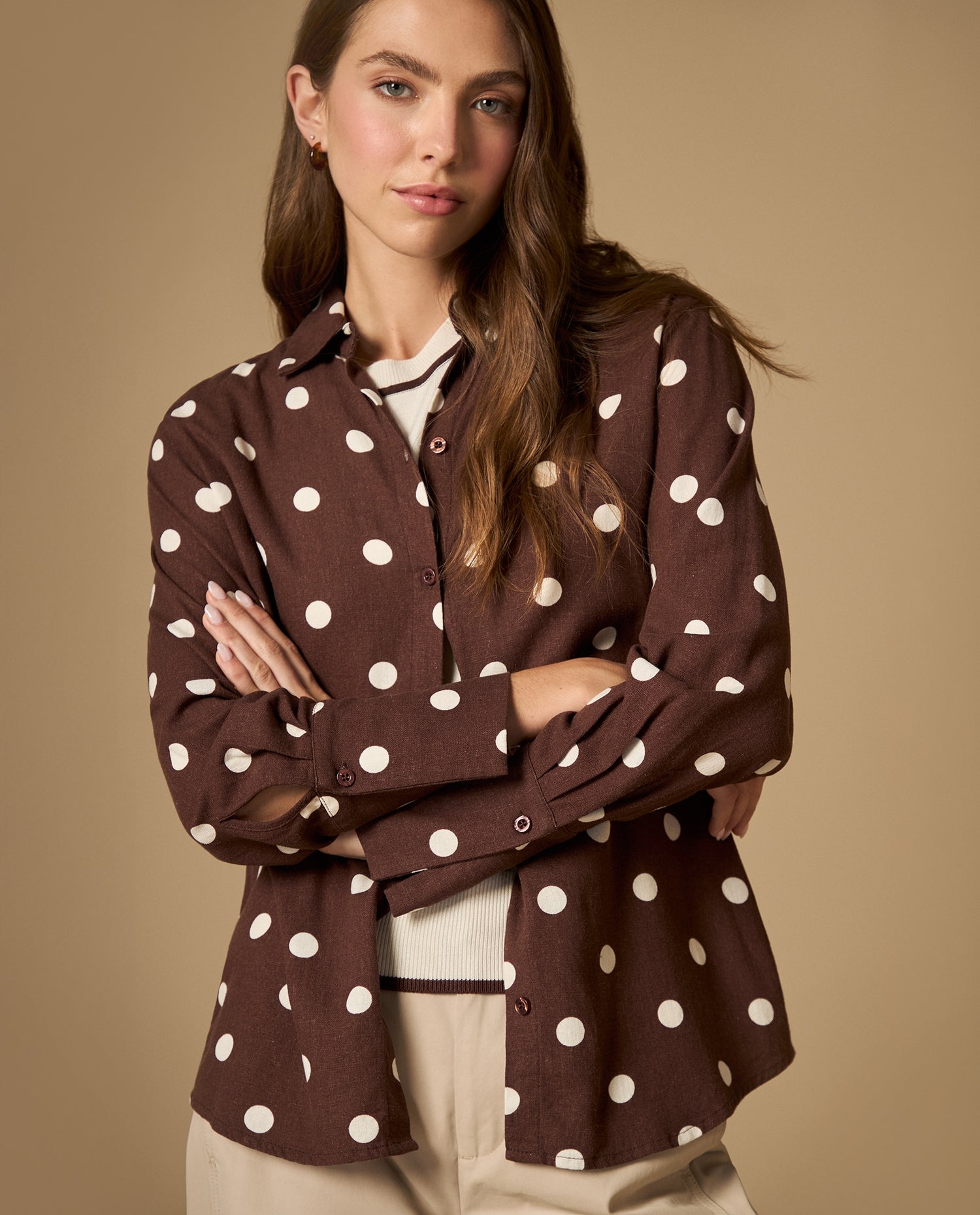 Camisa manga larga con estampado de puntos - Cafe