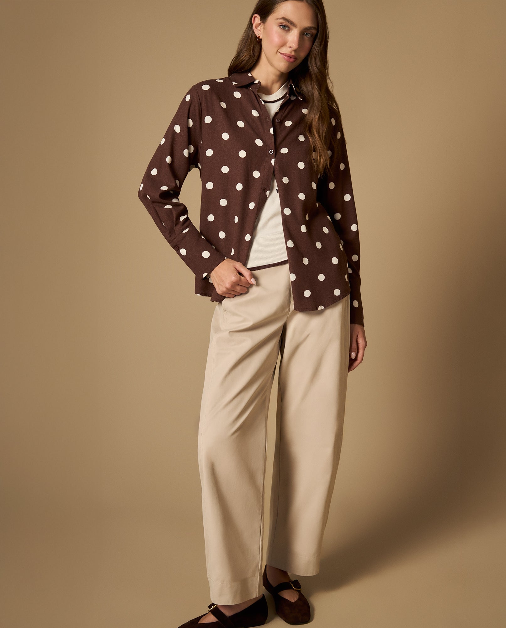 Camisa manga larga con estampado de puntos - Cafe 34_412H005_CAF191215_5