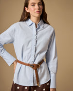 Camisa camisera manga larga con bordado frontal - Azul