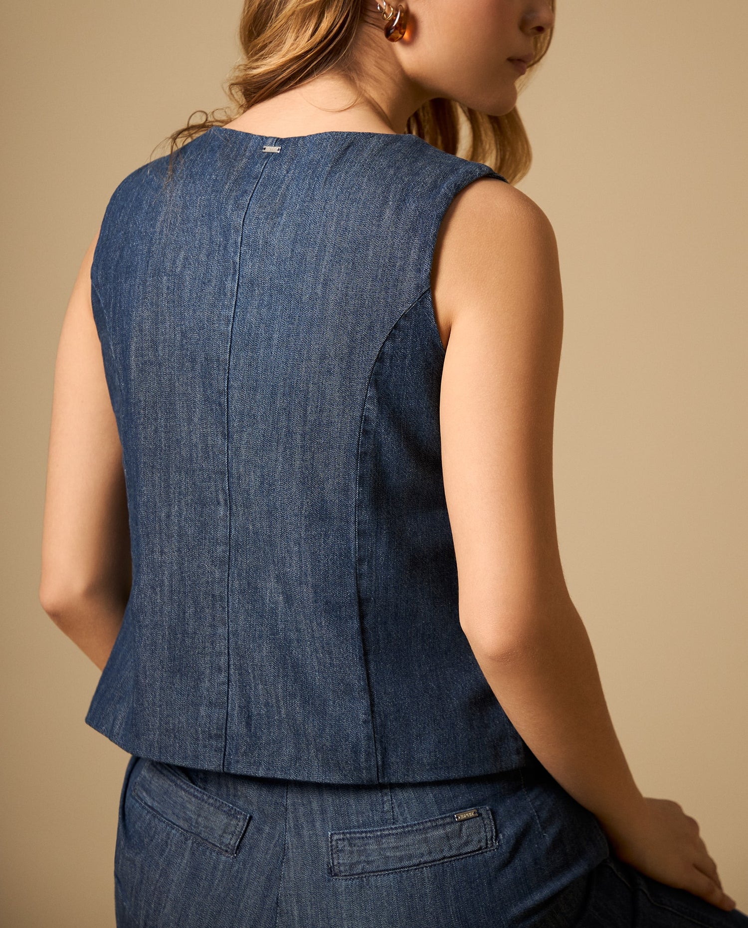 Camisa manga sisa cuello en V con cierre de botones - Azul