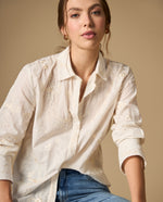 Camisa camisera manga larga con bordado floral - Blanco