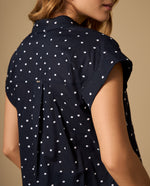 Camisa bordada manga corta con bolsillo frontal - Azul