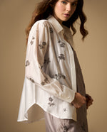 Camisa manga larga con bordado floral - Crudo