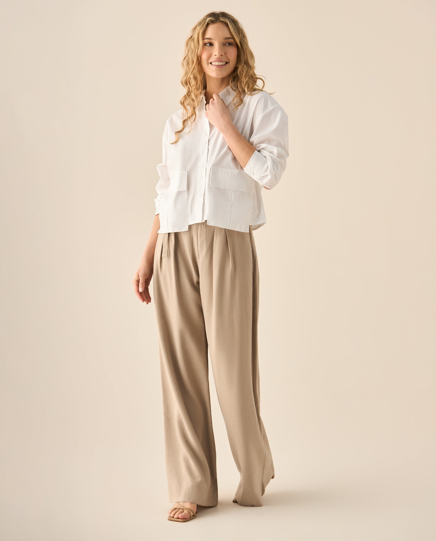 Camisa manga larga con bolsillos de tapa para mujer  - Blanco