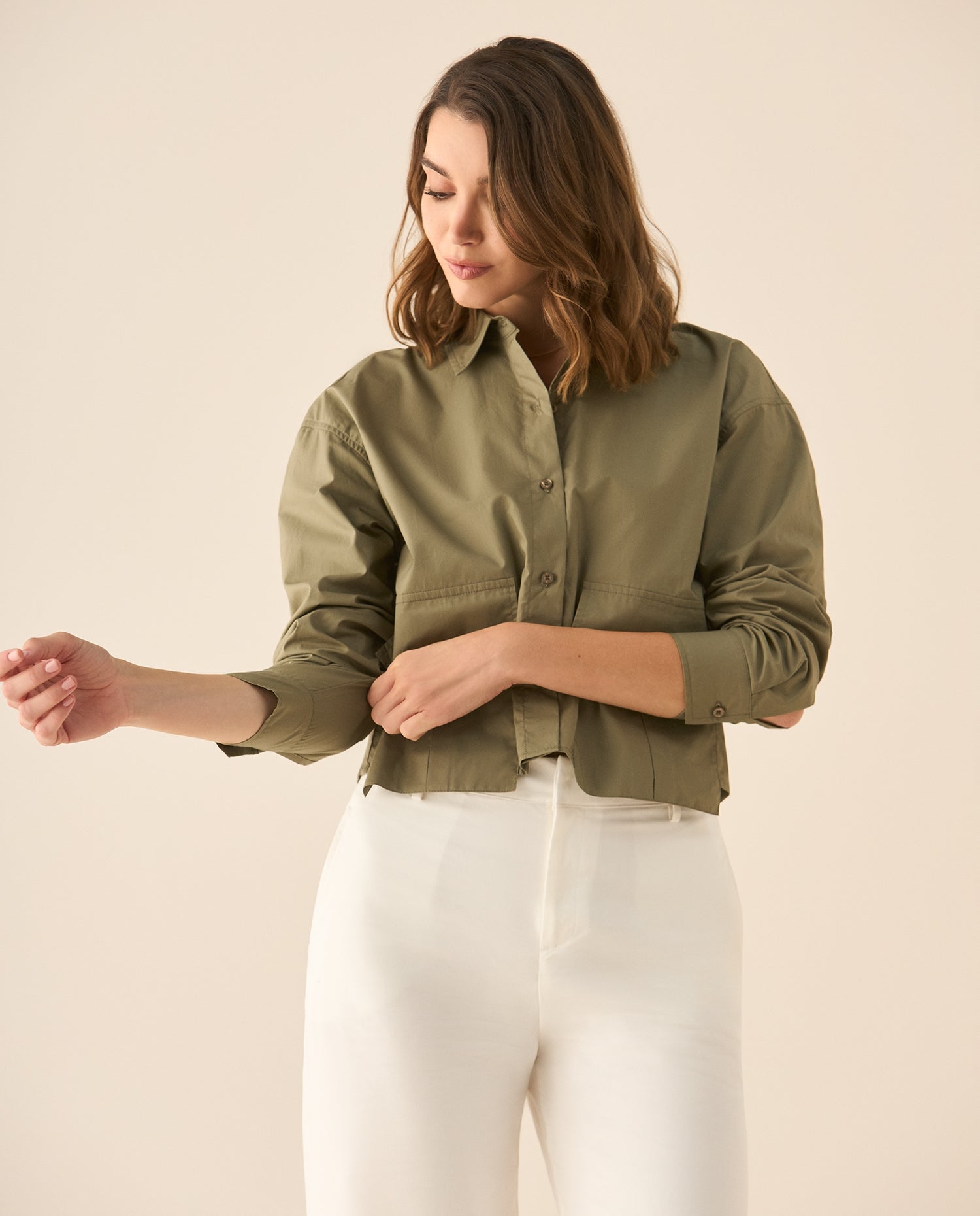 Camisa manga larga con bolsillos de tapa para mujer  - Verde