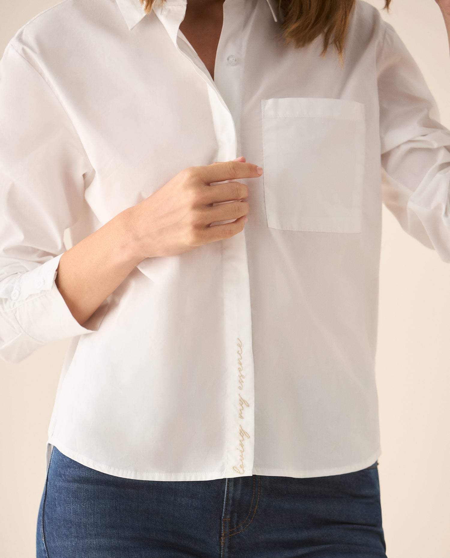Camisa clásica con bordado para mujer - Blanco