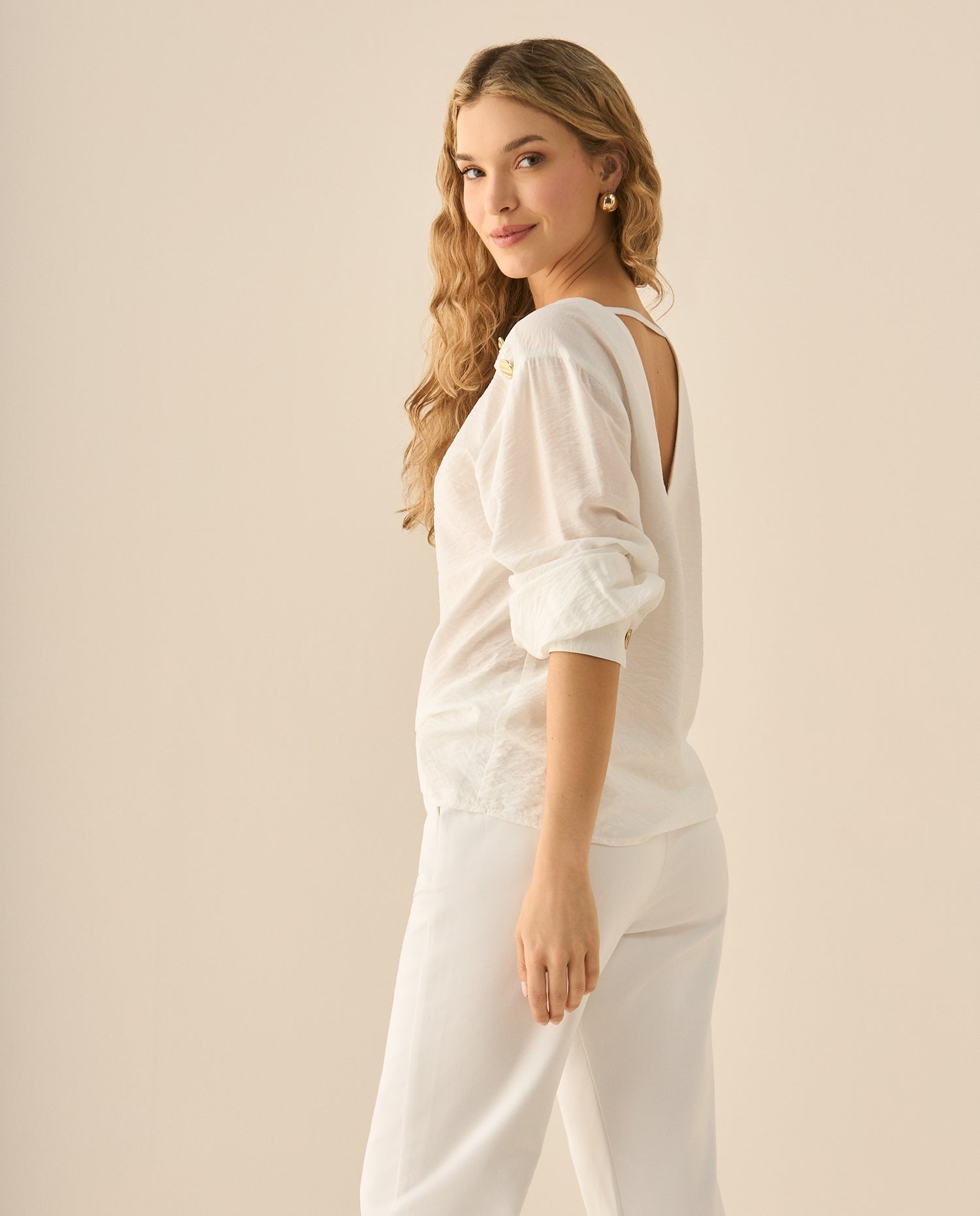 Camisa con escote redondo para mujer - Blanco