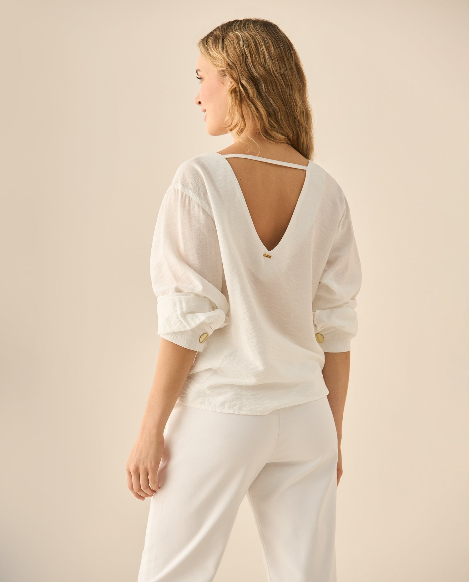 Camisa con escote redondo para mujer - Blanco