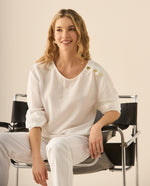 Camisa con escote redondo para mujer - Blanco