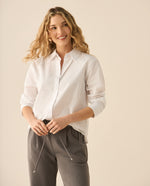 Camisa clásica con apliques de piedras para mujer - Blanco