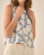 Camisa manga sisa con estampado de flores para mujer - Azul