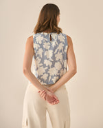 Camisa manga sisa con estampado de flores para mujer - Azul