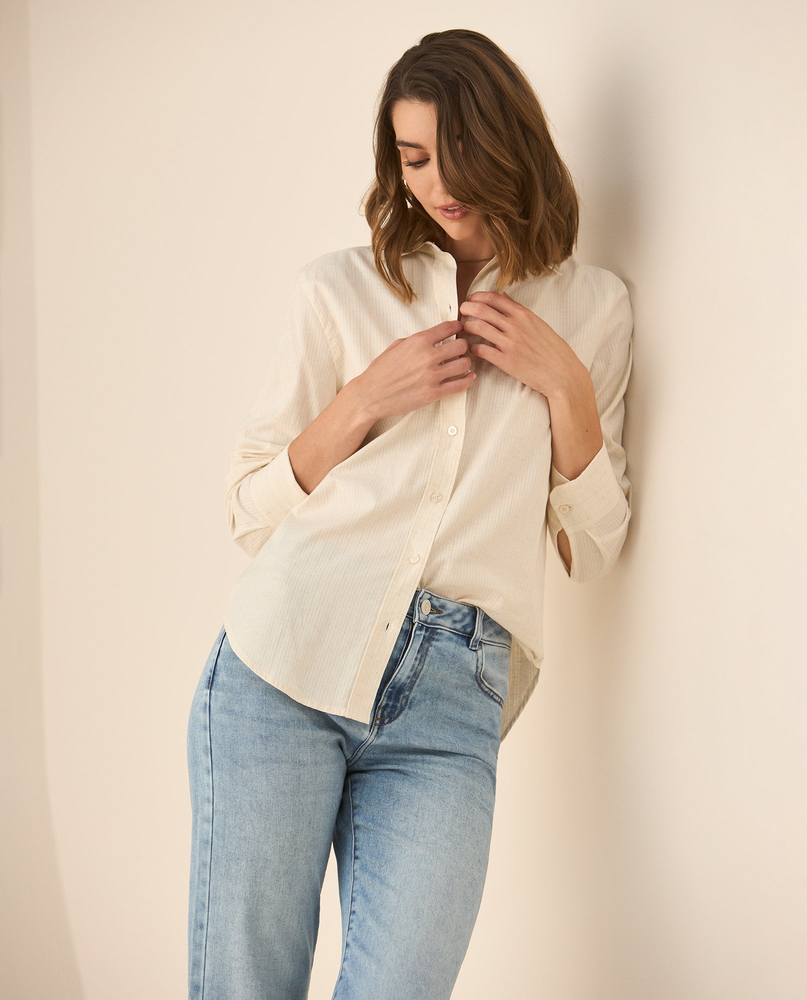 Camisa de rayas con brillo para mujer  - Blanco 34_413G029_BLA110601_0