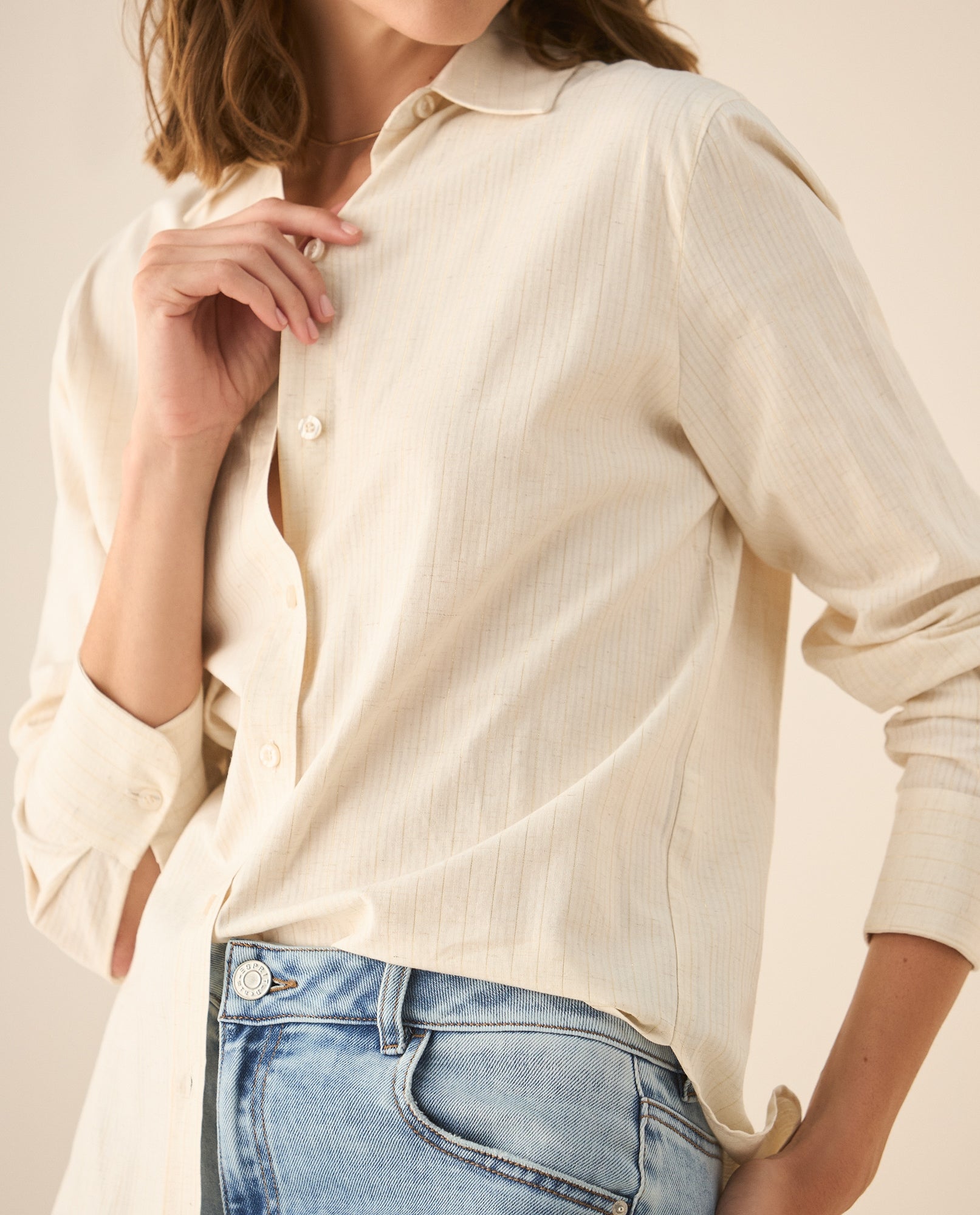Camisa de rayas con brillo para mujer  - Blanco 34_413G029_BLA110601_3