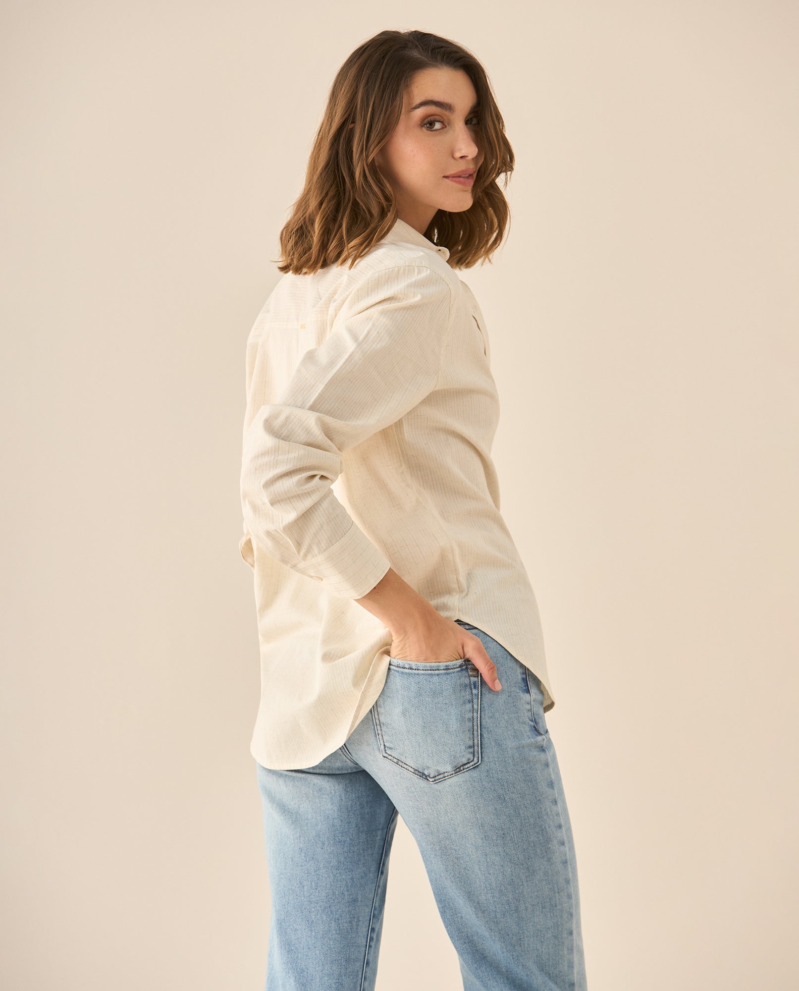 Camisa de rayas con brillo para mujer  - Blanco 34_413G029_BLA110601_6