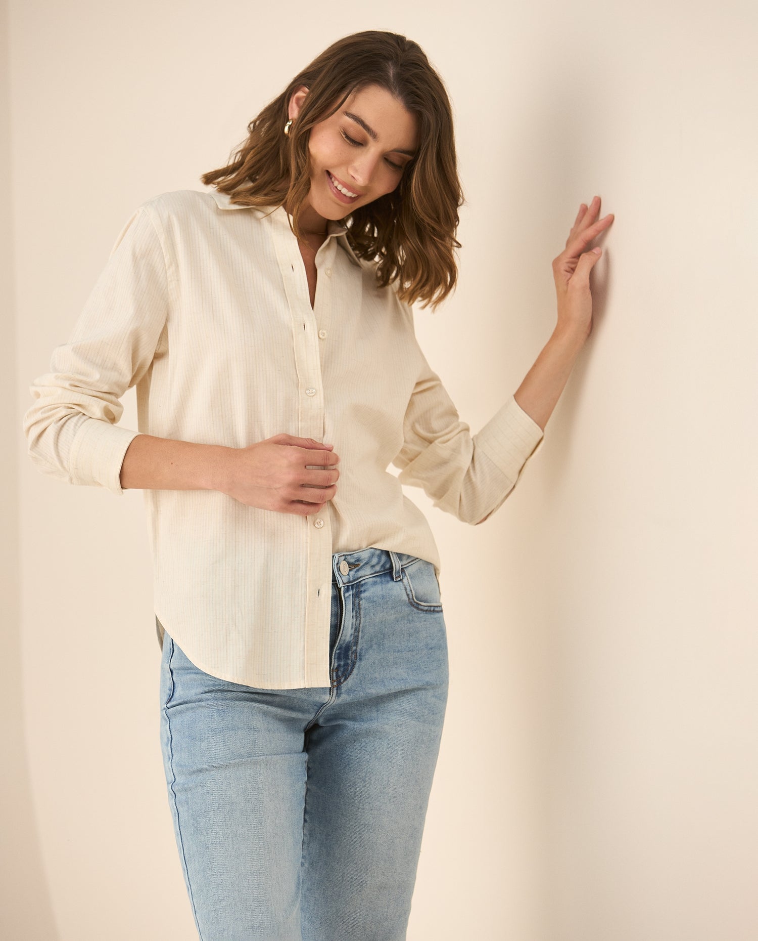 Camisa de rayas con brillo para mujer  - Blanco